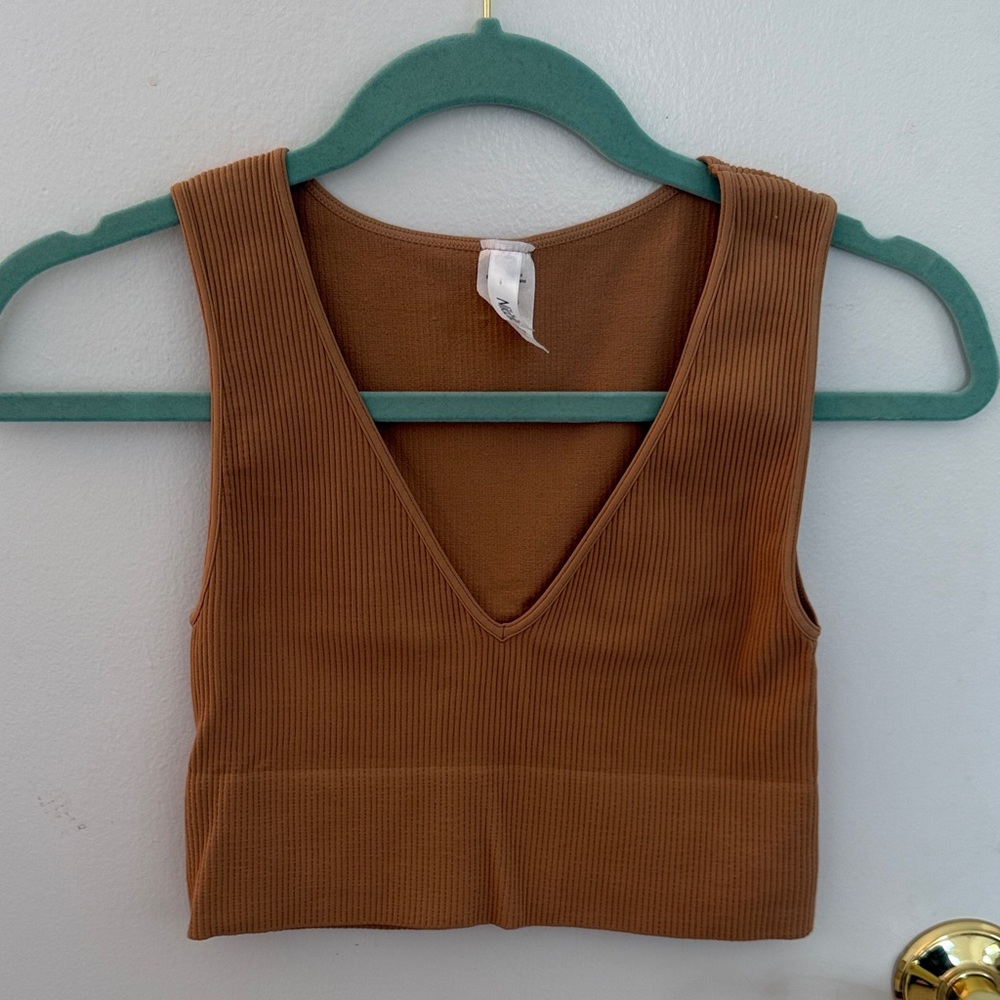 Nikibiki Tan Ribbed V-Neck Tank Top